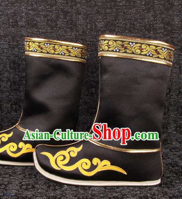 Chinese Ancient General Shoes Traditional Hanfu Black Boots Han Dynasty Swordsman Shoes