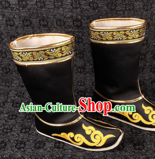 Chinese Ancient General Shoes Traditional Hanfu Black Boots Han Dynasty Swordsman Shoes