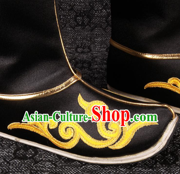 Chinese Ancient General Shoes Traditional Hanfu Black Boots Han Dynasty Swordsman Shoes