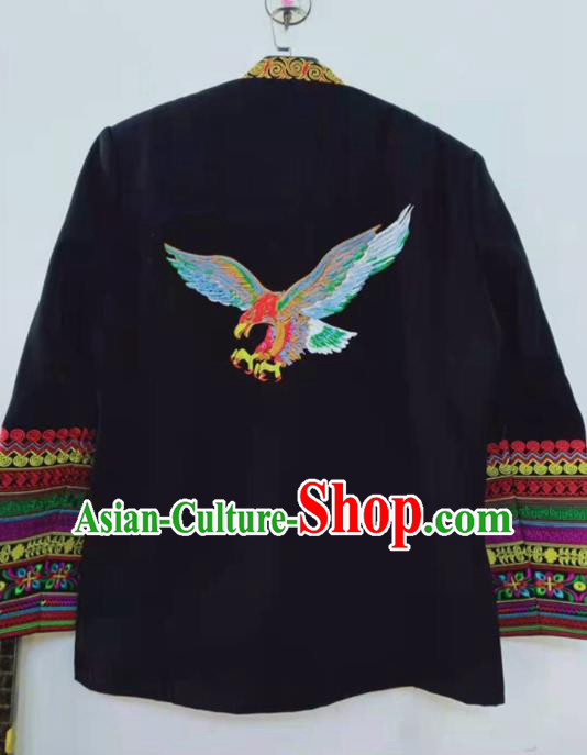 China Sichuan Nationality Dance Embroidered Black Jacket Ethnic Costume Yi Minority Male Outer Garment