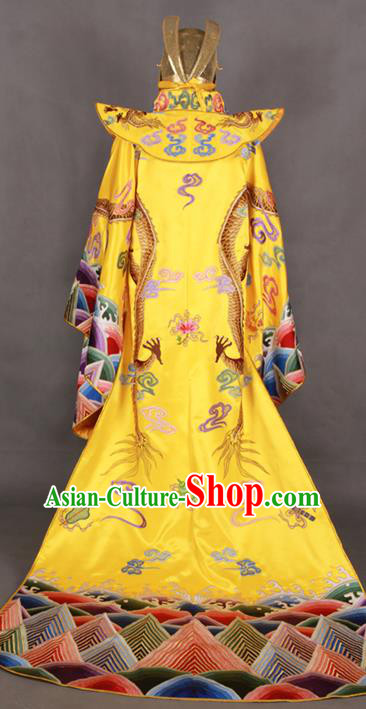 China Ming Dynasty Emperor Golden Uniforms Ancient Royal King Garment Costumes Traditional Embroidered Imperial Robe Clothing and Hat