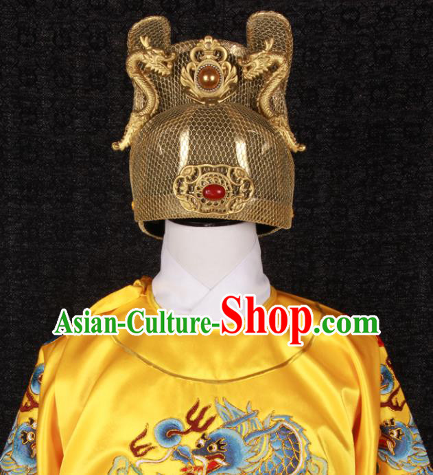 China Traditional Embroidered Yellow Imperial Robe Clothing Ming Dynasty Emperor Golden Uniforms Ancient Royal Lord Garment Costumes and Hat