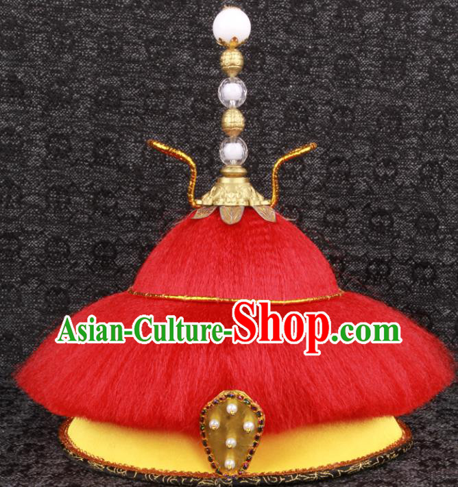 Chinese Ancient Padishah Headdress Traditional Drama Manchu Monarch Headwear Qing Dynasty Emperor Hat