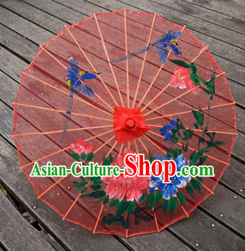 Chinese Hand Painting Peony Umbrella Classical Dance Umbrellas Red Silk Umbrella Traditional Hanfu Bumbershoot Prop