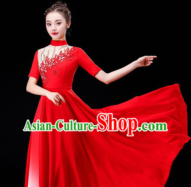 Professional Chorus Performance Costume Modern Dance Red Dress Women Group Dance Fashion