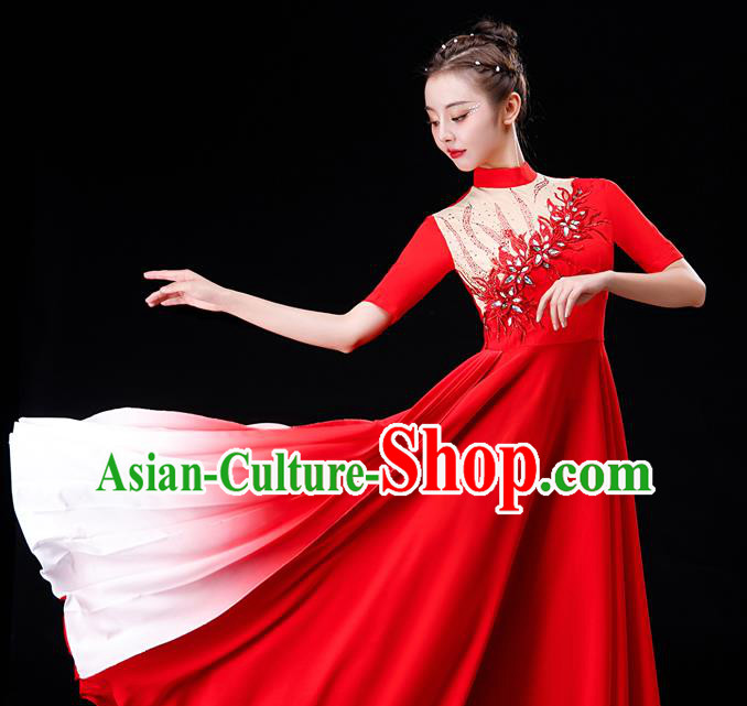 Professional Chorus Performance Costume Modern Dance Red Dress Women Group Dance Fashion