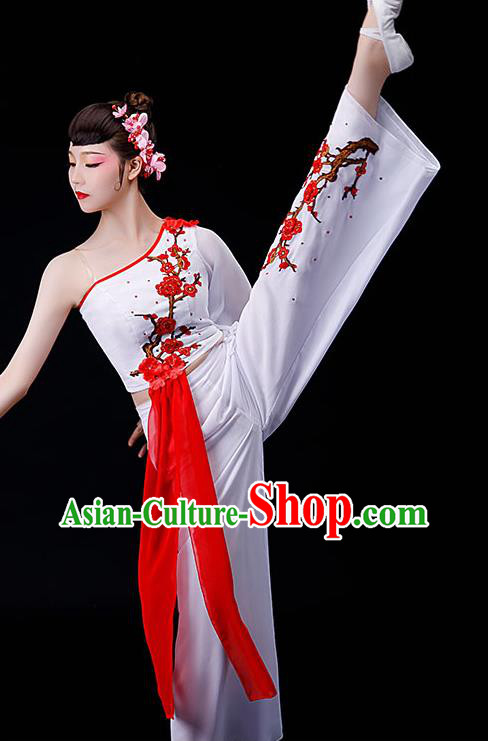 Chinese Women Square Performance Apparels Folk Dance White Uniforms Traditional Fan Dance Garment Costumes Yangko Dance Clothing