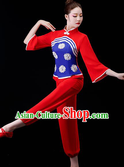 Chinese Yangko Dance Clothing Country Women Square Performance Apparels Folk Dance Red Uniforms Traditional Fan Dance Garment Costumes