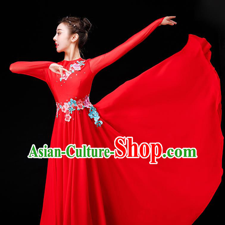 China Classical Dance Red Dress Women Group Dance Garment Costume Chorus Clothing Stage Performance Fashion
