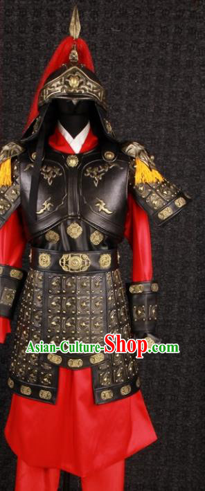 China Han Dynasty Female General Armor Uniforms Ancient Military Officer Garment Costumes Traditional Drama Girl Warrior Clothing and Headwear