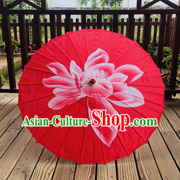 Chinese Traditional Hanfu Painting Lotus Umbrella Handmade Wedding Red Silk Umbrellas Women Group Dance Umbrella Classical Dance Umbrella