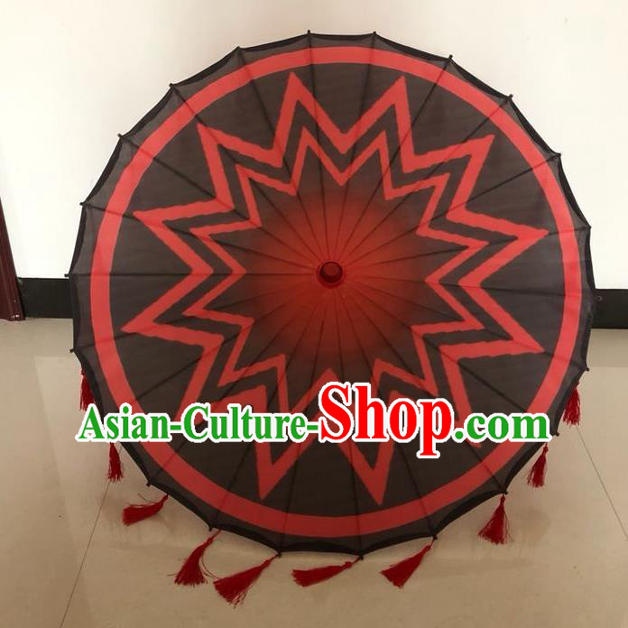 Chinese Classical Dance Black Umbrella Traditional Dance Umbrella Handmade Silk Umbrellas Folk Dance Tassel Umbrella