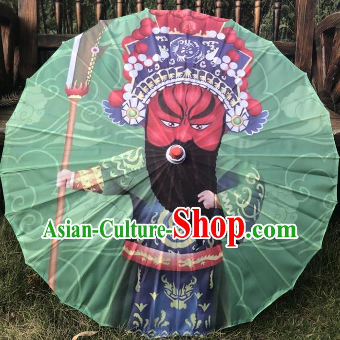 Chinese Opera Dance Prop Printing Green Silk Umbrella Classical Umbrellas Stage Performance Umbrella Traditional Bumbershoot