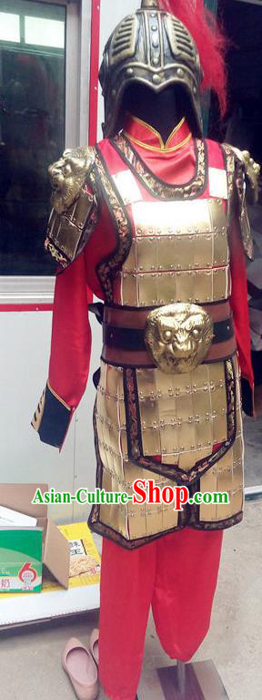 China Ancient Soldier Garment Costumes Traditional Opera Warrior Clothing Three Kingdoms Period General Armor Uniforms and Headdress