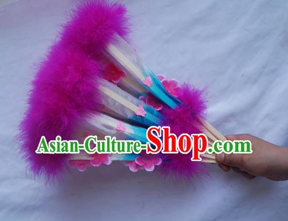 Chinese Yangko Dance Purple Feather Fan Group Dance Fan Festival Peony Dance Fans Folk Dance Silk Fan