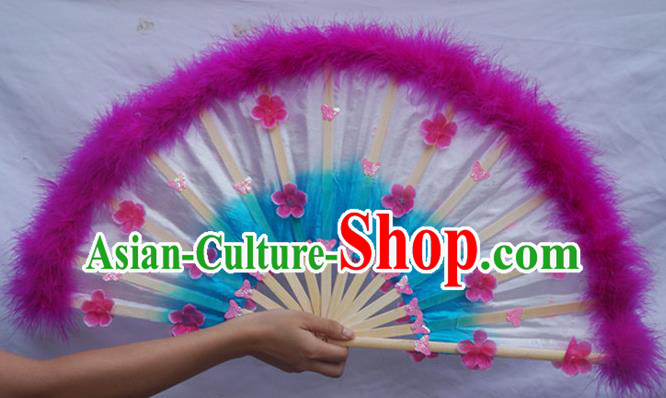 Chinese Yangko Dance Purple Feather Fan Group Dance Fan Festival Peony Dance Fans Folk Dance Silk Fan