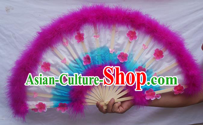 Chinese Yangko Dance Purple Feather Fan Group Dance Fan Festival Peony Dance Fans Folk Dance Silk Fan