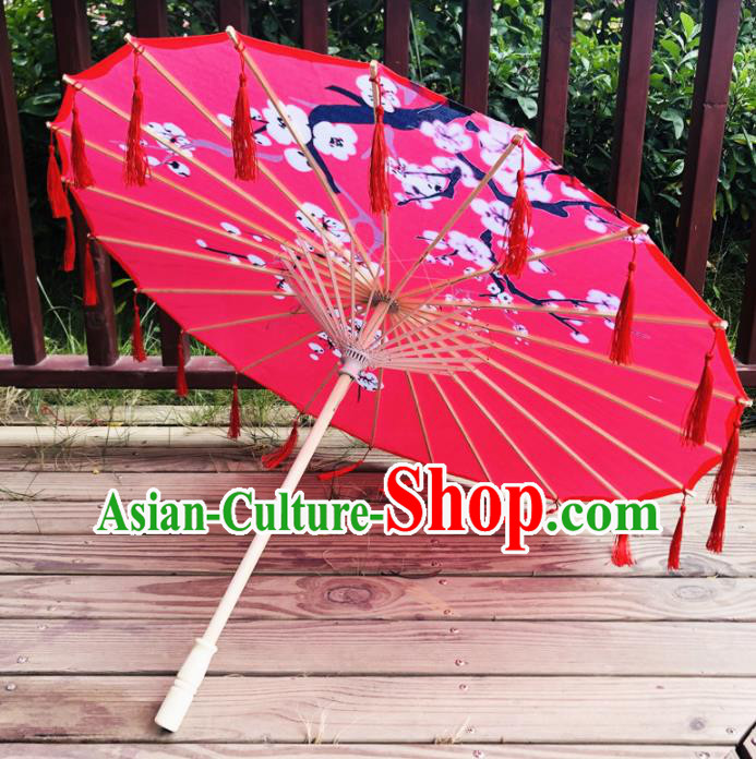 Chinese Traditional Hanfu Bumbershoot Classical Dance Prop Printing Plum Blossom Silk Umbrella Classical Dance Umbrellas Stage Performance Umbrella
