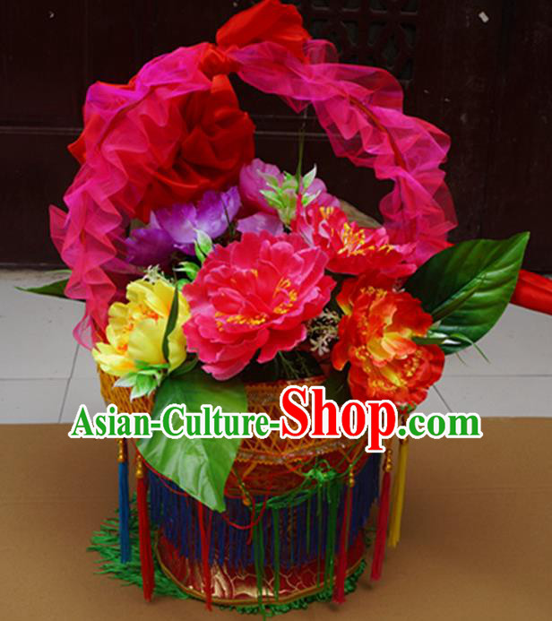 Chinese New Year Performance Props Folk Dance Accessories Yangko Dance Flowers Basket