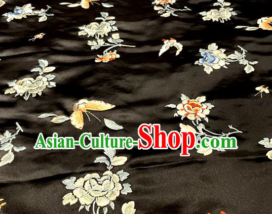 Chinese Classical Butterfly Pattern Fabric Traditional Qipao Dress Black Satin Tang Suit Silk Drapery