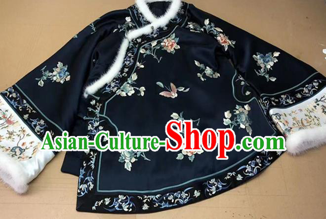 Chinese Classical Butterfly Pattern Fabric Traditional Qipao Dress Black Satin Tang Suit Silk Drapery
