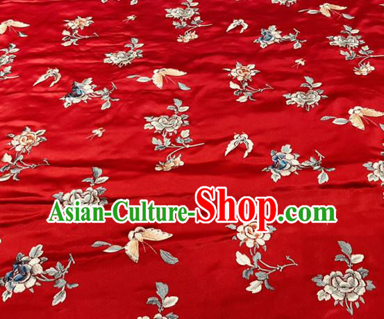 Chinese Traditional Red Satin Tang Suit Drapery Classical Butterfly Flowers Pattern Silk Fabric Qipao Dress Cloth Material