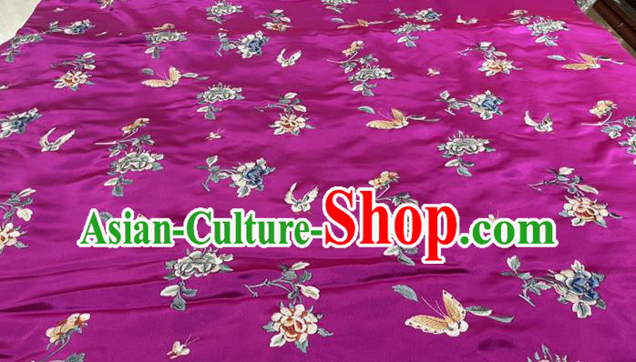 Chinese Purple Satin Fabric Tang Suit Drapery Classical Butterfly Flowers Pattern Silk Traditional Cheongsam Cloth Material