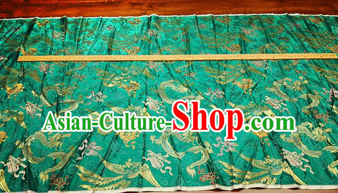 Chinese Wedding Dress Cloth Traditional Dragon Phoenix Pattern Green Silk Fabric Cheongsam Material Classical Brocade Drapery