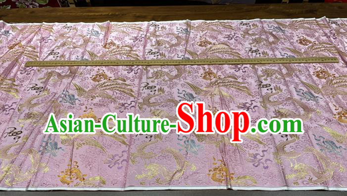 Chinese Cheongsam Material Classical Brocade Drapery Wedding Dress Cloth Traditional Dragon Phoenix Pattern Pink Silk Fabric