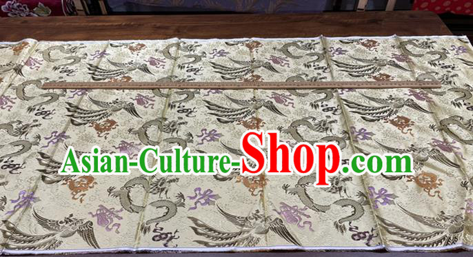 Chinese Traditional Dragon Phoenix Pattern Beige Silk Fabric Cheongsam Material Classical Brocade Drapery Wedding Dress Cloth