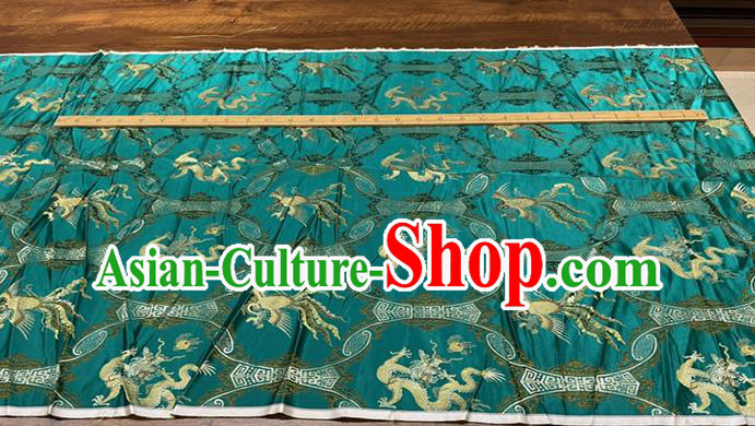 Chinese Wedding Dress Cloth Traditional Dragon Phoenix Pattern Silk Fabric Cheongsam Material Classical Deep Green Brocade Drapery