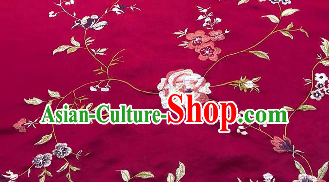 China Classical Qipao Dress Damask Cloth Tang Suit Silk Fabric Traditional Cheongsam Drapery Embroidered Wine Red Brocade Material