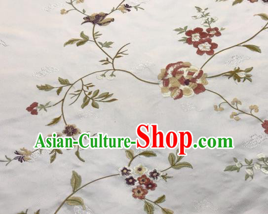 China Embroidered White Brocade Material Classical Qipao Dress Damask Cloth Tang Suit Silk Fabric Traditional Cheongsam Drapery