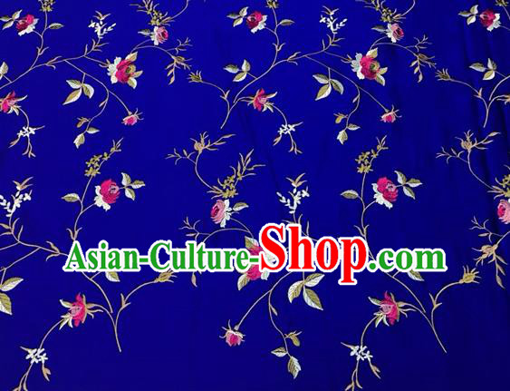 China Mongolian Robe Deep Blue Brocade Material Tang Suit Drapery Classical Little Peony Pattern Silk Fabric Traditional Cheongsam Damask Cloth