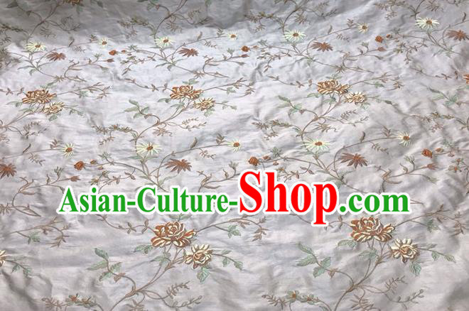 China Qipao Dress Damask Cloth Tang Suit Silk Fabric Traditional Cheongsam Embroidered Drapery Classical White Brocade Material