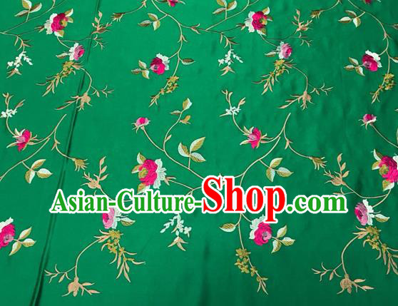 China Traditional Cheongsam Damask Cloth Mongolian Robe Green Brocade Material Tang Suit Drapery Classical Little Peony Pattern Silk Fabric