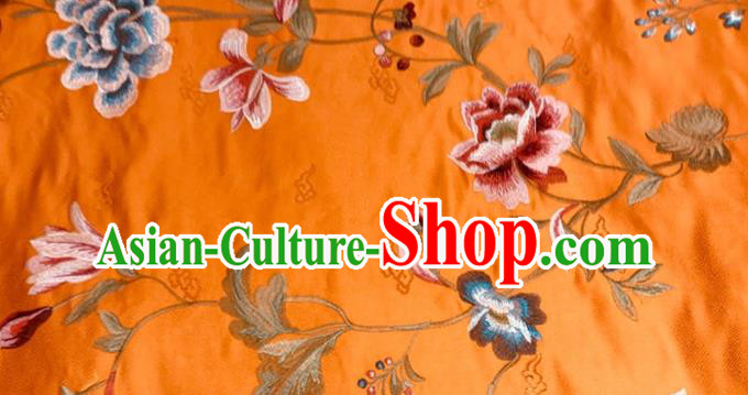 China Classical Cheongsam Orange Brocade Material Wedding Dress Satin Cloth Tang Suit Damask Fabric Traditional Embroidered Peony Silk Drapery