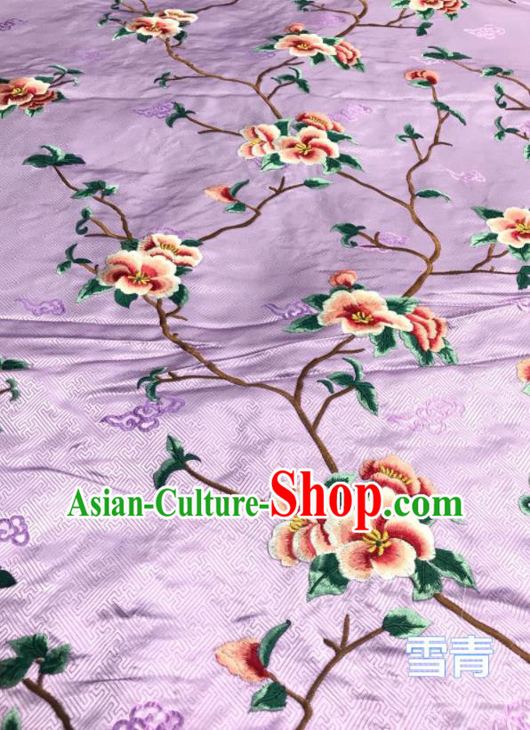 China Classical Cheongsam Damask Cloth Traditional Silk Fabric Embroidered Peach Blossom Satin Material Court Lilac Brocade Drapery
