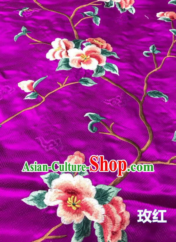 China Traditional Embroidered Peach Blossom Silk Fabric Classical Purple Satin Material Court Brocade Drapery Cheongsam Damask Cloth