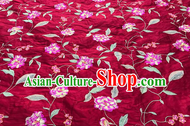 China Court Wine Red Brocade Drapery Tang Suit Damask Cloth Traditional Embroidered Peony Silk Fabric Classical Satin Material