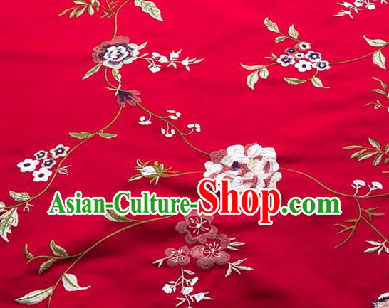 China Embroidered Peony Damask Cloth Classical Red Brocade Material Wedding Dress Drapery Traditional Cheongsam Silk Fabric