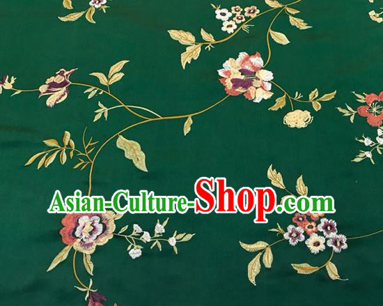 China Traditional Cheongsam Silk Fabric Embroidered Peony Damask Cloth Classical Deep Green Brocade Material Wedding Dress Drapery