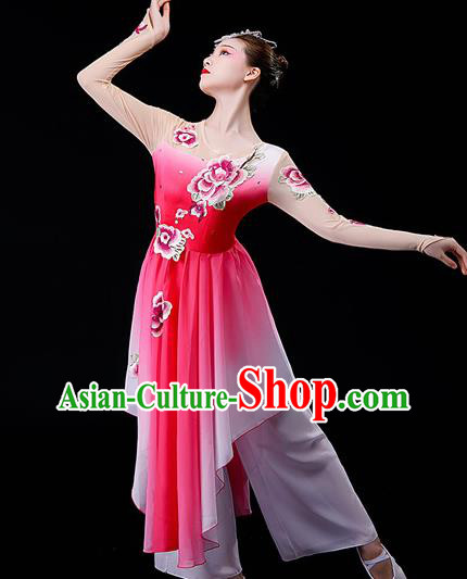 China Classical Dance Pink Dress Umbrella Dance Garment Costumes Women Group Dance Clothing Stage Performance Fashion Uniforms