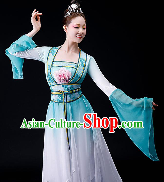 China Stage Performance Fashion Uniforms Classical Dance Light Green Dress Umbrella Dance Garment Costumes Fairy Dance Chiffon Clothing