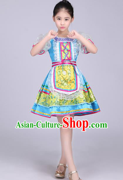 Professional Russian Girl Dance Blue Dress Modern Dance Fashion Garment Russia Festival Children Performance Costume