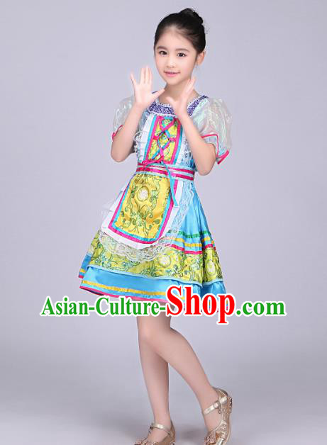 Professional Russian Girl Dance Blue Dress Modern Dance Fashion Garment Russia Festival Children Performance Costume