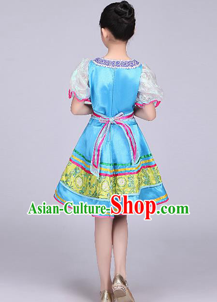 Professional Russian Girl Dance Blue Dress Modern Dance Fashion Garment Russia Festival Children Performance Costume