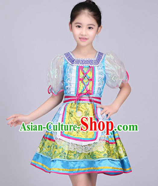 Professional Russian Girl Dance Blue Dress Modern Dance Fashion Garment Russia Festival Children Performance Costume