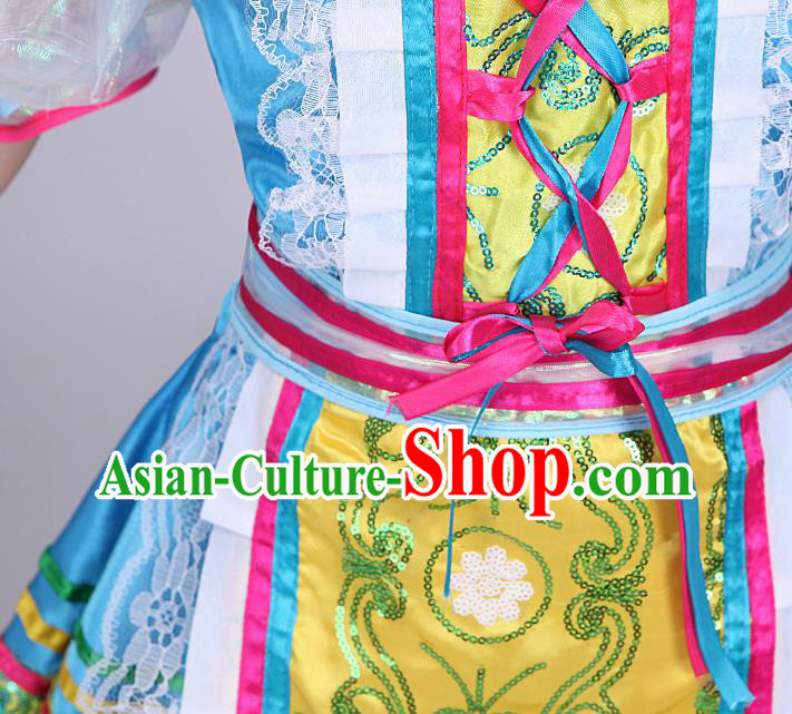 Professional Russian Girl Dance Blue Dress Modern Dance Fashion Garment Russia Festival Children Performance Costume