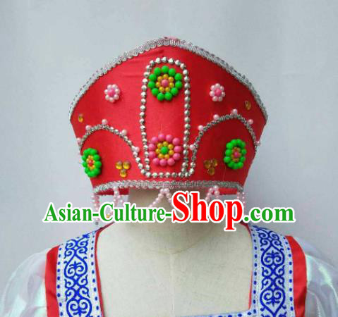 Custom Russian Traditional Dance Red Hat Headdress Russia Court Maid Hair Crown Handmade Beads Hair Accessories